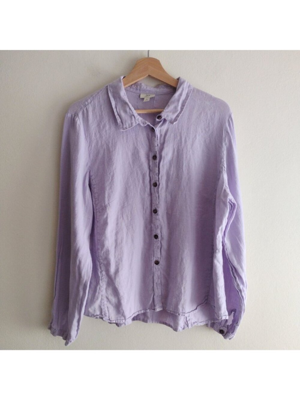 J Jill Lavender Linen Shirt L Summer Breathable Coastal Classic Button Front Top - Picture 9 of 9